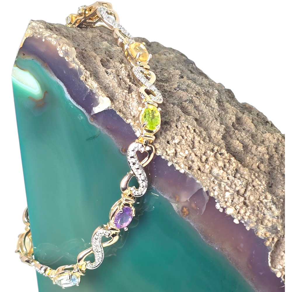 Ross Simons 18K Gold Sterling Silver 925 Gemstone Infinity Heart Tennis Bracelet